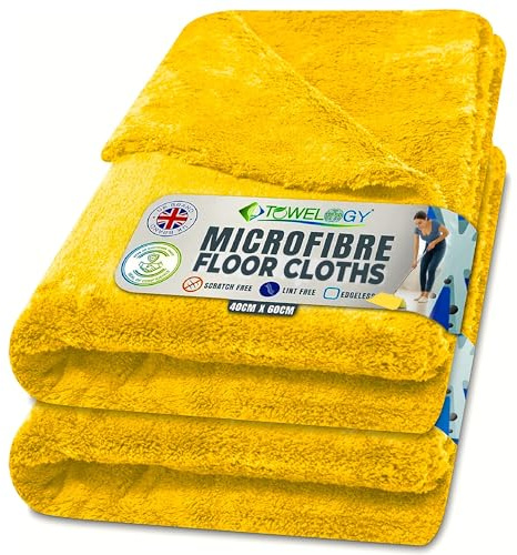 Towelogy® Microfibre Floor Cloths Heavy Duty | Extra Large, Super Absorbent Floor Cleaning Cloths | Mop Pads Replacement for Dry Cleaning, Wet Cleaning and Flap Mop Use | 60x40cm (2, Yellow)