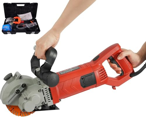 Electric Wall Chaser, Slotting Machine with Water Pump and Hose, 3000W 6500r/min Adjustable for Brick, Concrete, and Rebar Grooving