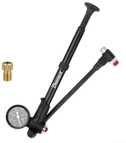 Gdfnmogo Bomba de alta presión para bicicleta de 300 PSI con barómetro integrado para bicicleta de montaña, horquilla delantera y amortiguador trasero, inflado de aleación de aluminio (01)