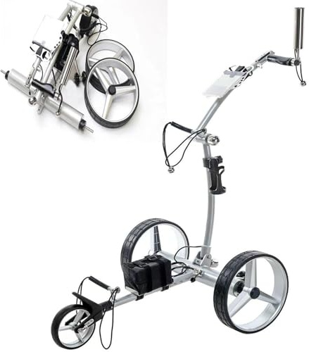 Chariot de golf électrique avec télécommande, design léger à 3 roues, capacité d'escalade à 30 degrés, sans bruit, poignée pratique, tableau de bord et support