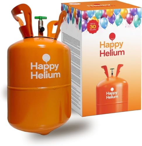 Happy Helium® Ballongas Helium für 30 Luftballons | Heliumgas mit Füllventil - Balloon Gas 200 Liter (0,2m³) für Geburtstag, Hochzeit, Party