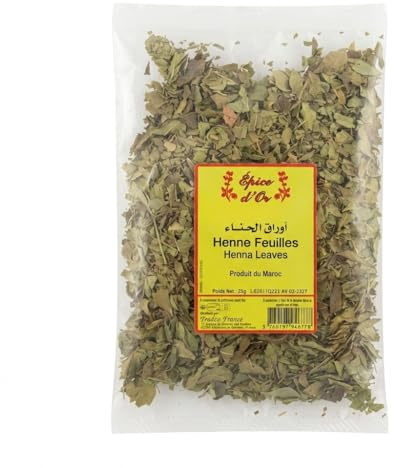 Hoja de henna seca 25 g – Especia dorada, 100% pura para el cuidado del cabello, coloración vegetal y uso cosmético