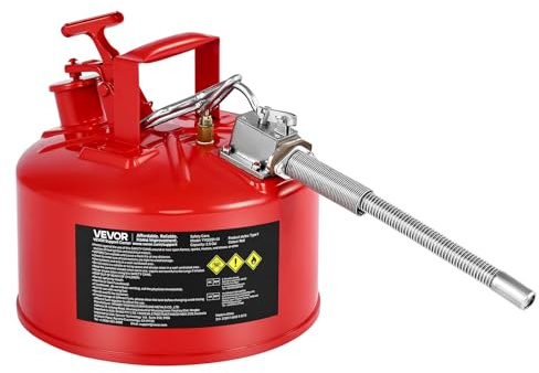 VEVOR Bidón de Seguridad de 19 L Tipo I con Parallamas, Tapa de Cierre Automático y Embudo de Polietileno, Asa Ergonómica, para Almacenamiento de Materiales Inflamables, Color Rojo, 295 x 425 mm