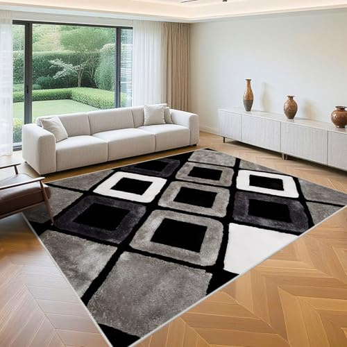 QGYFRE Tappeto Guida Corridoio cuscino grande da pavimento 70x120cm Grigio Nero Modelli geometrici retro per il del soggiorno decorazioni camera letto