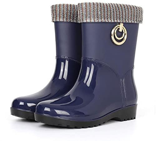 XLANDALYUEFA Bottes de Boue pour Hommes, Bottes de Pluie imperméables for Hommes, Chaussures Wading en Caoutchouc for Femmes, Tige mi-Haute Coton Chaud et imperméable(7.5)
