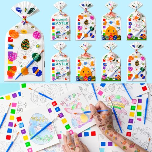 Easter Gifts for Kids, 120Pcs Water Coloring Books & 320Pcs Temporary Tattoos Bulk with Goodie Bag for Easter Basket Stuffers Party Favors Classroom Prize School Activities Crafts Party Supplies