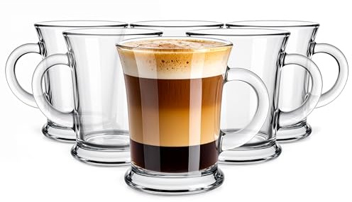 Glasmark KROSNO 1992 Set de 6 Tazas de Café con Asa de 350 ml - Vasos de Vidrio para Té Café Latte Capuchino - Aptos para Lavavajillas - Casa y Restaurante - Leo
