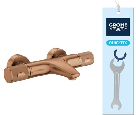 GROHE Precision Feel, Badewannenarmatur, wassersparend (Thermostat mit stets kühler Oberfläche für Kinder, Duscharmatur mit Sicherheitssperre bei 38°C, Anti-Rutsch Griffe, 3in1 Tool), bronze, 34788DL0