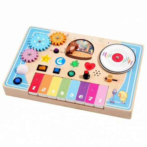 Gralara Wooden Busy Board Toy Gear Wheels Educational Busy Board Solid Wood for Children