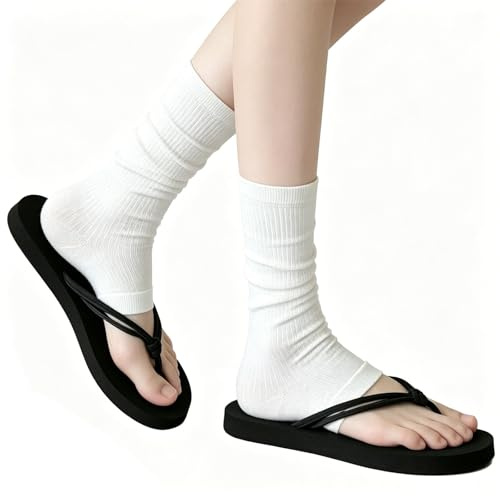 Oxxggkao Calentadores de piernas elegantes y estéticos, cubiertas finas acanaladas para piernas, calcetines elásticos apilados sin pies, de media pantorrilla, de calcetín