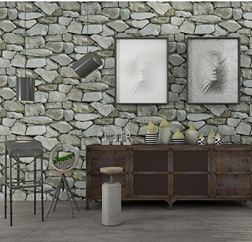 HUQI Steintapete 3d Stereo Imitation Stein Textur Steinoptik Tapete PVC Retro Wallpaper Wandtapete Wand Dekoration Study Zimmer Wohnzimmer Restaurant Cafe 0.53M * 9.5M,Cyan