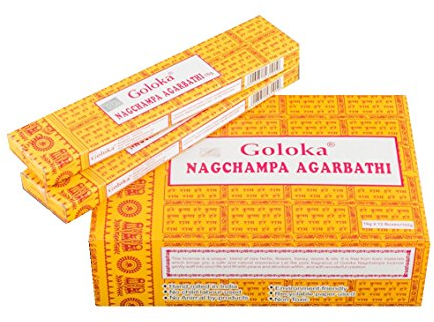 Pamai Pai® 192g Nag Champa Räucherstäbchen Goloka Agarbathi 12 x 16g Räucherwerk gelb Duft