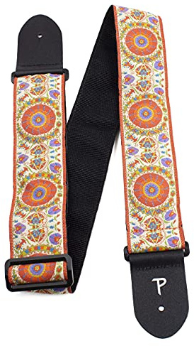Perri's Leathers Ltd. - Gitarrengurt - Nylon - Jacquard - Rosen & Totenköpfe - Beige - Einstellbar - Für Akustik-/Bass-/Elektrogitarren - Hergestellt in Kanada (TWS-7141)
