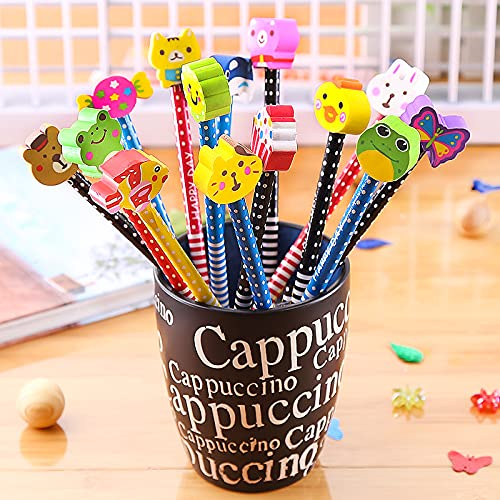 McNory 40 Stück Schule HB Stifte Set, Bleistifte mit Radiergummi von Tiere Blumen Sonne Schmetterling etc für Geburtstag Mitgebsel Geschenk Kinder Party Gastgeschenk