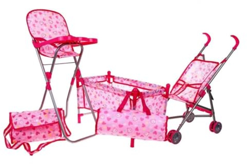 BSD Accessoires pour Poupée - Enemble d'Accessoires pour Poupée Bébé - Chaise Haute, Lit, Pousette et Sac, Accessoires de Poupée pour Enfants