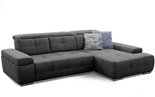 Cavadore Ecksofa Mistrel mit verstellbaren Kopfteilen, L-Form Sofa mit leichter Fleckentfernung dank Soft Clean, geeignet für Haushalte mit Kindern, Haustieren, 273 x 77 x 173, dunkelgrau