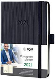 SIGEL C2115 Terminplaner Wochen-Notizkalender 2021, ca. A6, schwarz, Hardcover mit vielen Extras, Conceptum - weitere Modelle