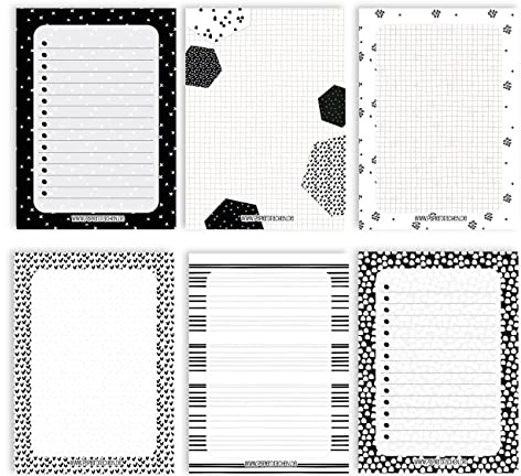 Papierdrachen 6 Notizblöcke Blanko zur freien Gestaltung | für Termine, Projekte, to do Liste, Meetings, Einkaufslisten, Notizen und vieles mehr - Schwarz weiß - Notizblock Set 16 - DIN A6