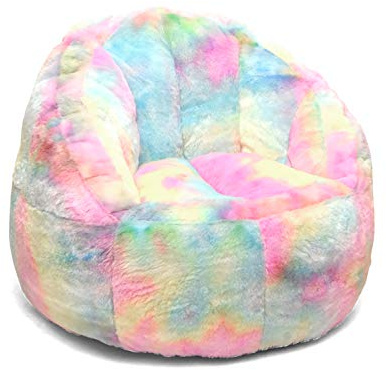 Heritage Kids Sorbet Dreams Large Rainbow Fur Kids Bean Bag Chair Soft Plush Comfortable Playroom Bedroom Seating Cushion Lounger Children Teenager Gaming Chair Multicolor