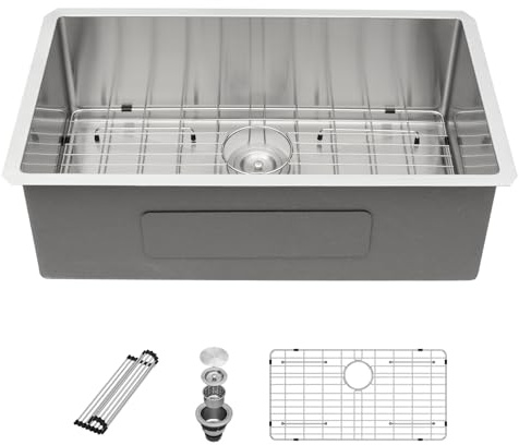 Lavello da cucina sottopiano – Sarlai 33 pollici lavello da cucina sottopiano in acciaio inox 16 gauge lavabo