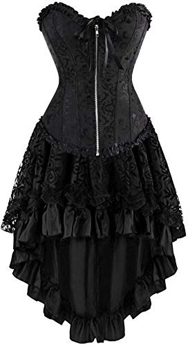 Jutrisujo Corset Dress Korsett Damen Kleid Corsage Corsagenkleid Vintage Top Rock Blusen Set Reißverschluss Frauen Halloween Schwarz M