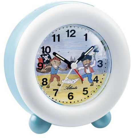Atlanta Kinderwecker ohne Ticken Piraten Snooze Licht Leuchtring Analog Blau - 2136/5