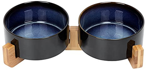 SPUNKYJUNKY Neue Hundenapf Keramik Grosse Hunde Katzennapf Futternapf Erhöht mit Bambus Ständer Fressnapf für Hunde und Katzen,Hundenapf Hoch Set 850ML