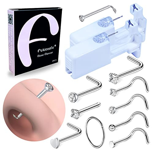 Firstomato 2 PCS Disposable Nose Piercing Gun Self Nose Piercing Kit Piercing Nose Rings Piercer Hypoallergenic Nose Stud