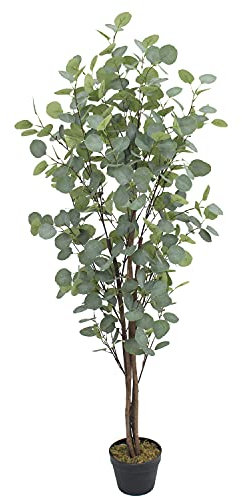 Eukalyptusbaum Eukalyptus Kunstbaum Kunstpflanze Künstliche Pflanze 140 cm Innendekoration Kunst Pflanze wie echt im Topf Decovego