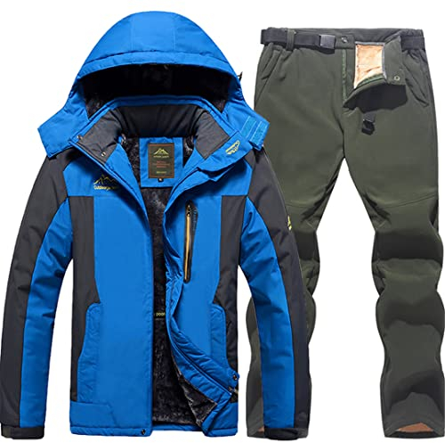 Skijacke Hose Herren Winter Warm Dicke Jacke + Hose 2 Stück Set Winddicht Wasserdicht Skifahren Fleece Mantel Hose Skianzug Jacke Hosen 4 XXXL