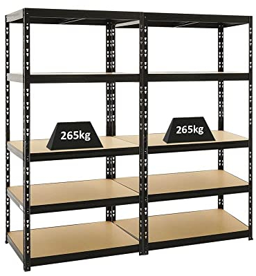 PROREGAL Mega Deal 2X Schwerlastregal Tiger Schwarz 180x90x60 cm mit Fachlast 265kg Garagenregal Kellerregal Werkstattregal Lagerregal Steckregal