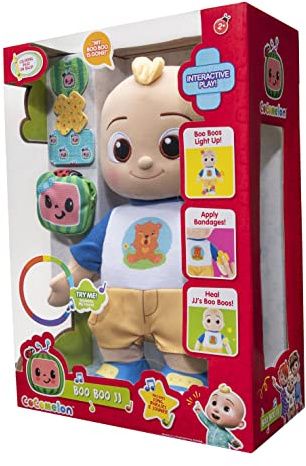 CoComelon Official Boo Boo JJ Feature Plush - Boo Boo Areas Light Up (Head, Elbow, Knee, Foot) - Help Heal JJ’s Boo Boo’s with Bandages