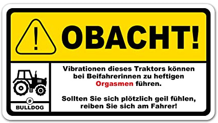 Finest Folia Fun Sticker Achtung Vibration Traktor 100x55mm Aufkleber | Lustiger Spruch für Trekker, Fahrzeuge Warnspruch wasserfest, UV-beständig, waschanlagenfest und selbstklebend R193-04