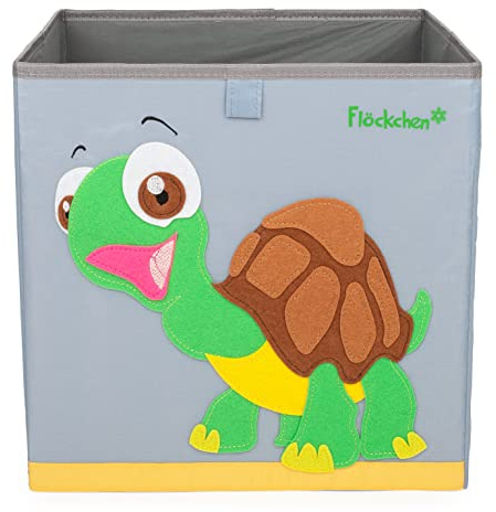 Flöckchen Kinder Aufbewahrungsbox | Premium Spielzeugkiste für Kinderzimmer I Spielzeug Box (33x33x33) bringt Ordnung ins Kallax Regal I Kinder Motiv (Sophie die Schildkröte Grau)