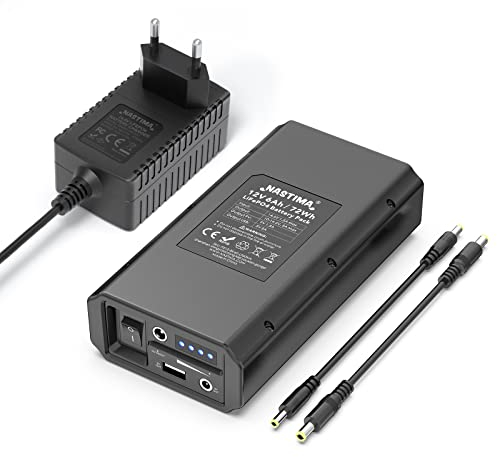 NASTIMA 12,8V 6000mAh 72Wh LiFePO4 Akku Powerbank mit 12V Ausgang 9V DC und 5V USB Dual-Ausgang für LED-Streifen, CCTV-Kameras, Camcorder, Ferngläser usw, mit Ladegerät