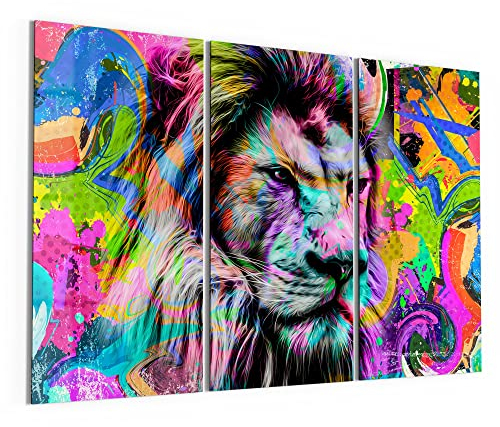 DEQORI Glasbilder Acrylglas | Motiv Grimmiger Löwe | horizontal 3-teilig 150x100 cm | große XXL Deko | Wandbilder für Wohnzimmer, Schlafzimmer, Flur & Küche | moderne Wanddeko