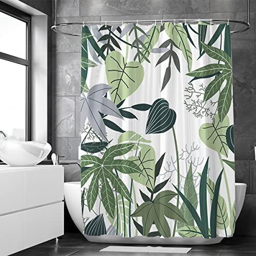 Loti Living Anti-Schimmel-Duschvorhang 180x200 cm Dschungel-Polyester mit Ringen, Tropische Blätter Muster, maschinenwaschbar