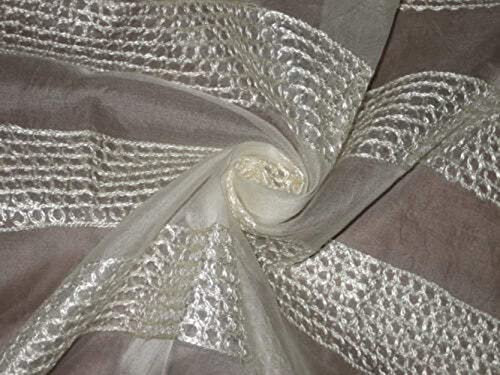100% Silk Organza Fabric 44 Embroidered Ivory Colour Semi Sheer [1019] Silks