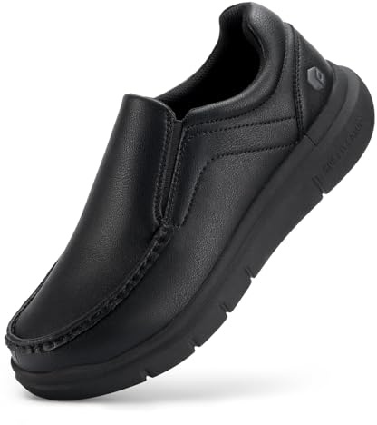 FitVille Mens Loafers Slip On Leather Shoes Wide Fit Comfortable Moccasins Casual Walking Sneakers for Men, Black, 8 UK Wide