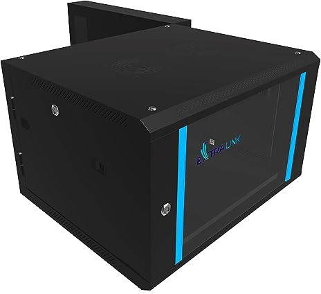Extralink Armario Rack de 19 6U - Armario de Red de 600mm, para Montaje en Pared o Suelo, hasta 60 kg, Puerta de Cristal Templado, Apertura Delantera y Trasera, Negro - para Red doméstica y IT