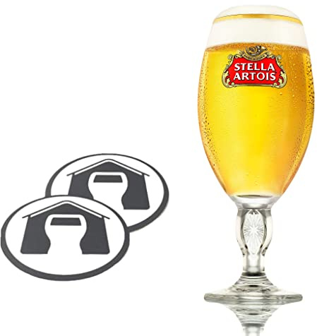 GarageBar | Stella Artois Glass | Stemmed Chalice Beer Glass | Official Merchandise | Comes with 2X Beer Drip Mats (1, Half Pint/10oz)