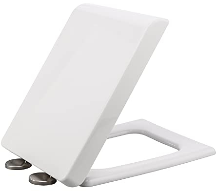 MSUIINT Quadrato 06C-PP Coperchio WC, Sedile WC Sedile WC a Chiusura Lenta, Sedili WC Quadrati, Sedile WC Allungato con Chiusura Ammortizzata No Slam per Bagno(Bianco)