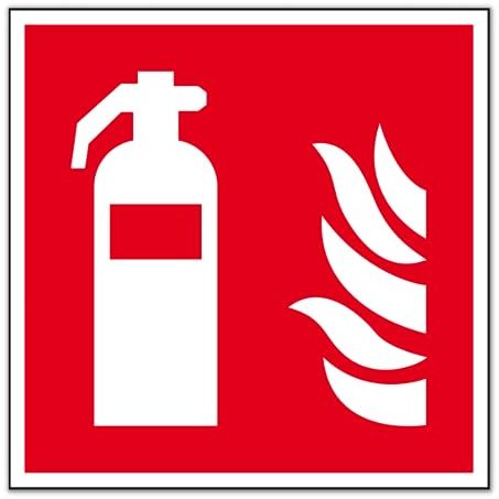 Schild Feuerlöscher PVC Premium Qualität lange nachleuchtend | 20cm x 20cm selbstklebend | Symbolschild Quadratisch vollflächig | Qualitative Verarbeitung für lange Haltbarkeit