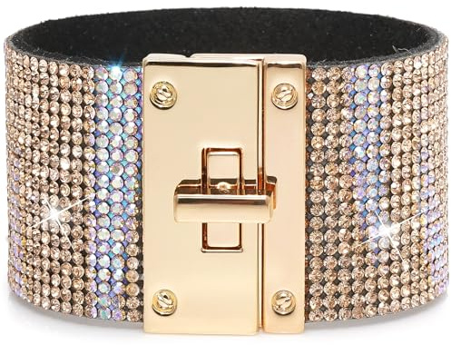 Suyi Leder Wickelarmbänder für Frauen Breites Strass-Armband Bohemian Armreif Armband