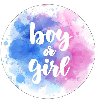 Orange Trading Dartmouth LTD A4 Edible Decor Icing Sheet Gender Reveal Boy or Girl Themed 7-8 Circle Cake Topper Decoration - Great for larger cakes