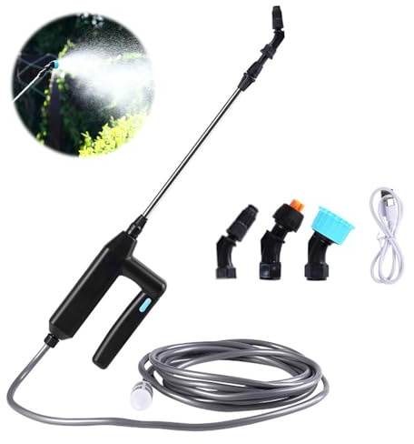 Hojalis Elektrischer Drucksprüher für Dach, 7,4 V/1 A, elektrischer Gartensprüher, Akku-Sprühgerät mit 3 Düsen und 5 m Schlauch, USB, wiederaufladbar, für Rasen, Garten
