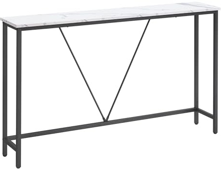 VASAGLE Konsolentisch, Flurtisch schmal, Sofatisch, Beistelltisch für Wohnzimmer, Flur, Eingangsbereich, einfache Montage, marmorweiß-tintenschwarz LNT020W01