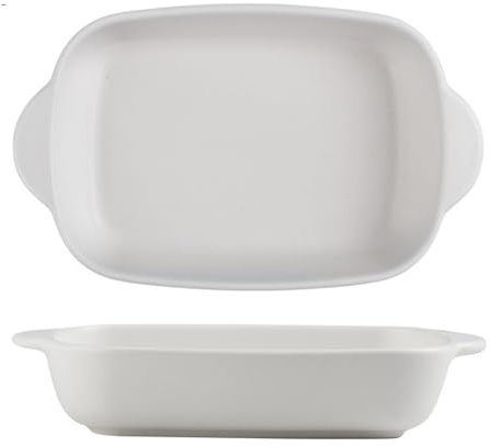 UGCER Pirofila in Ceramica con Doppi Manici, teglie rettangolari Serie Bake Teglie Versatili da Forno a tavola per Cucinare, Lasagne, sformati,Bianca