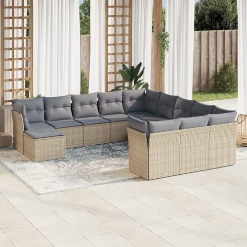 Homgoday Gartensofa-Set 12-teilig mit beigen Kissen aus Polyrattan, Outdoor-Sofas für den Garten, Set für den Außenbereich, Gartenmöbel-Set, Outdoor-Sofas Type3218629