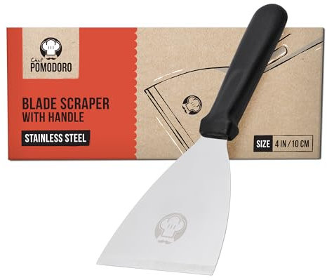 Chef Pomodoro Rascador de Masa para Pizza – Herramienta de Cocina de Acero Inoxidable de 10 cm (4 Pulgadas), Cortador de Masa, Espátula de Masa de Pizza, Rascador de Acero Inoxidable
